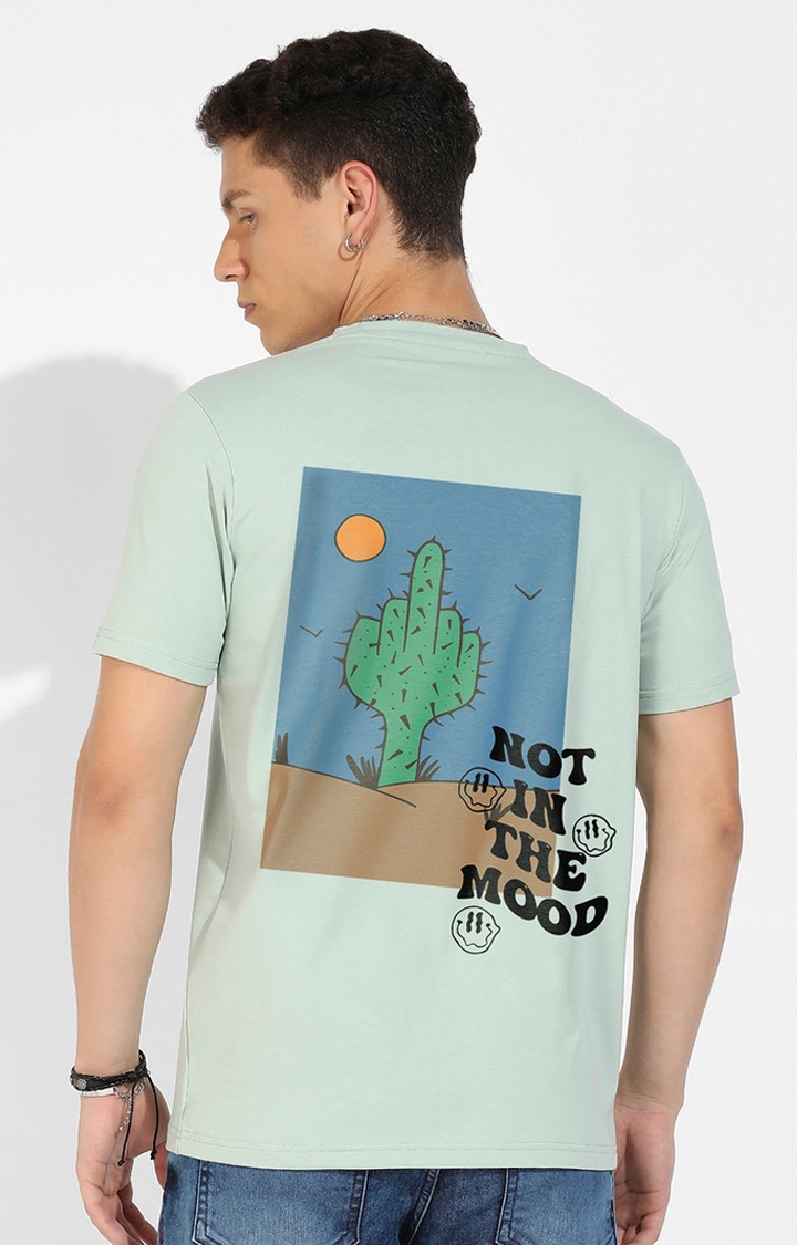Men's Sage Green Cotton Graphic Printed Regular T-Shirt