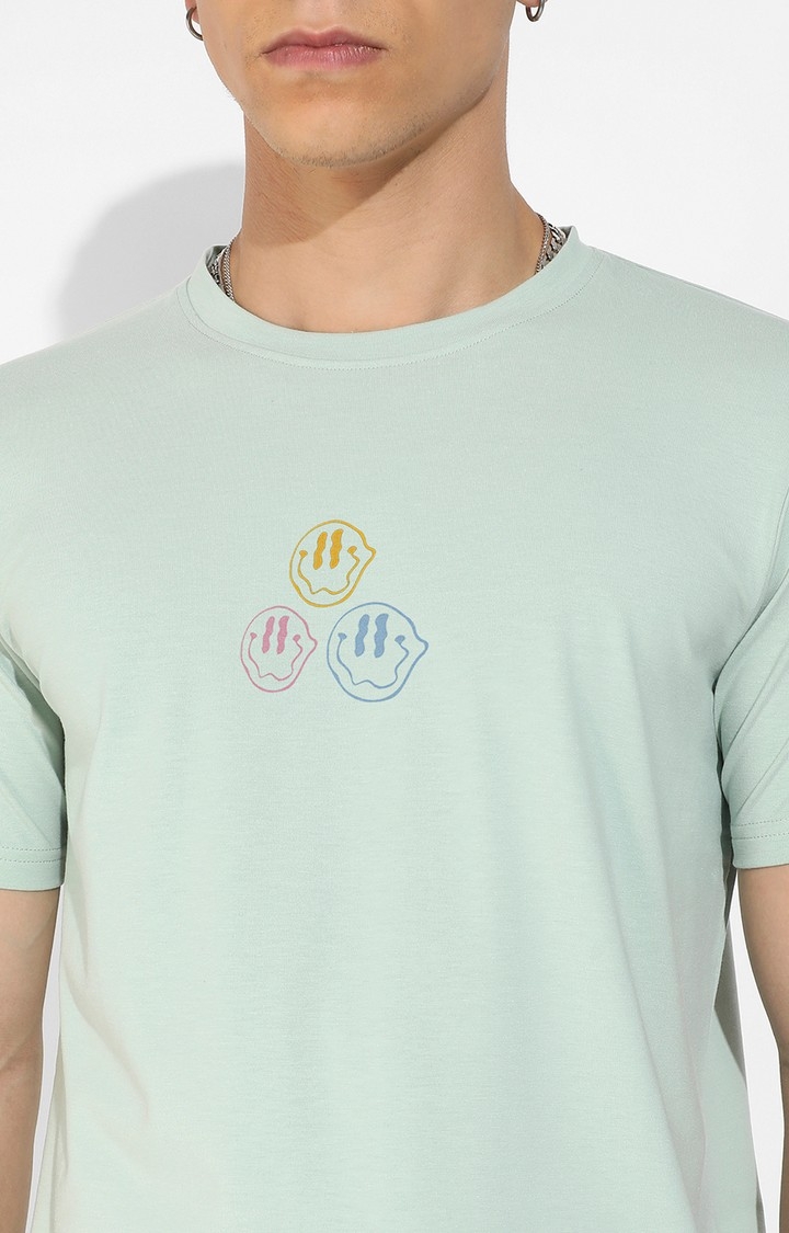 Men's Sage Green Cotton Typographic Printed Regular T-Shirt