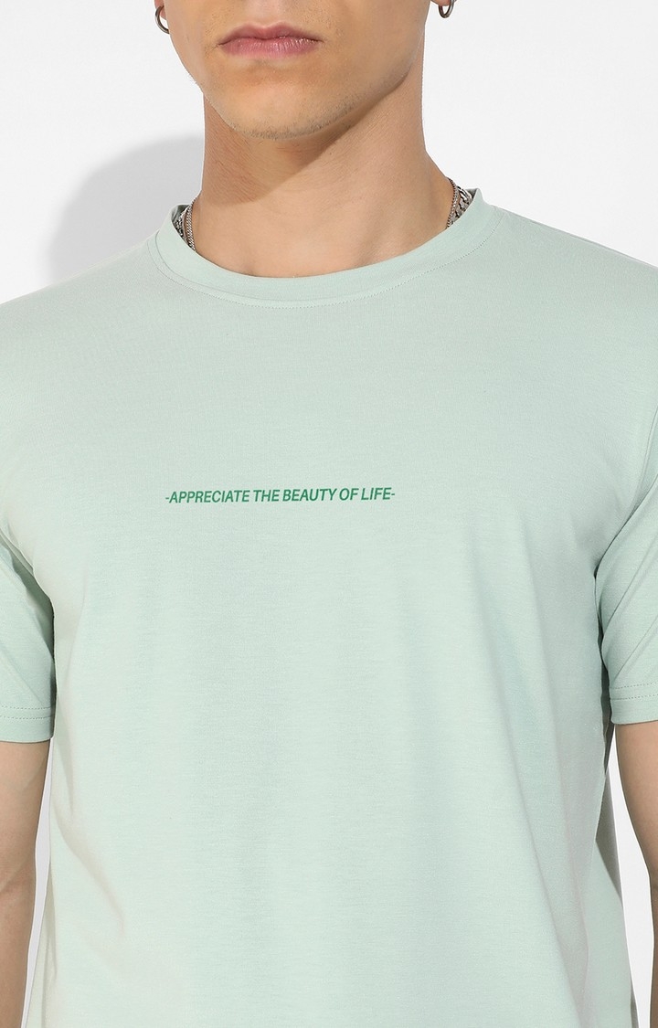 Men's Sage Green Cotton Printed Regular T-Shirt