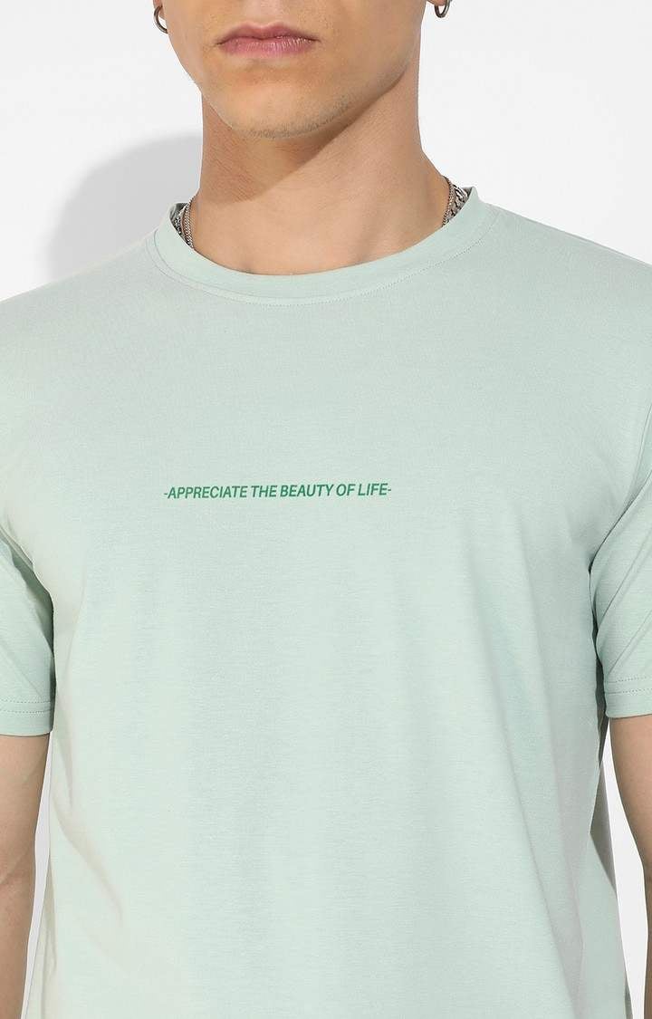 Men's Sage Green Cotton Printed Regular T-Shirt