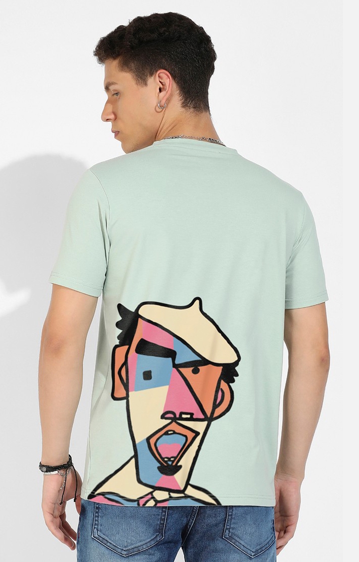 Men's Sage Green Cotton Graphic Printed Regular T-Shirt
