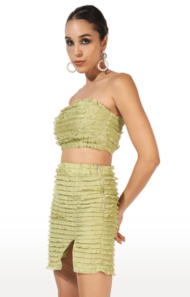 Women's Olive Green Polyester Textured Co-Ords