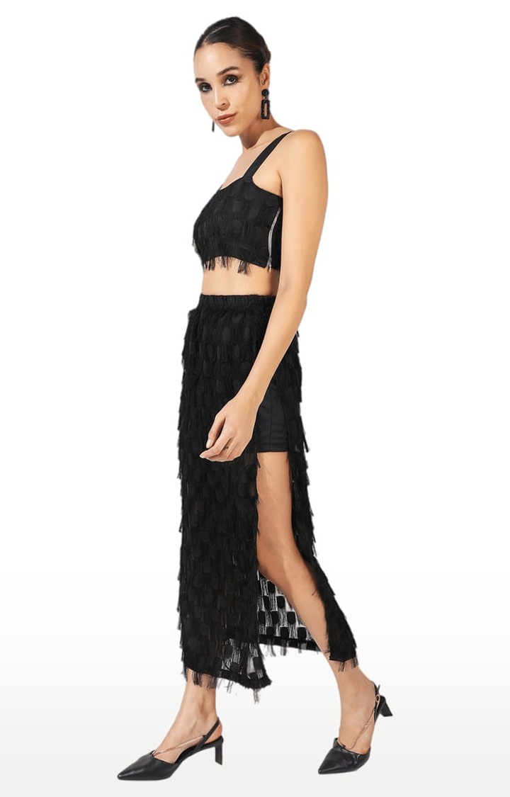 Women's Black Textured Co-ords