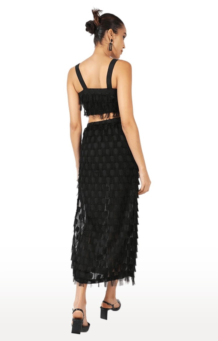Women's Black Textured Co-ords