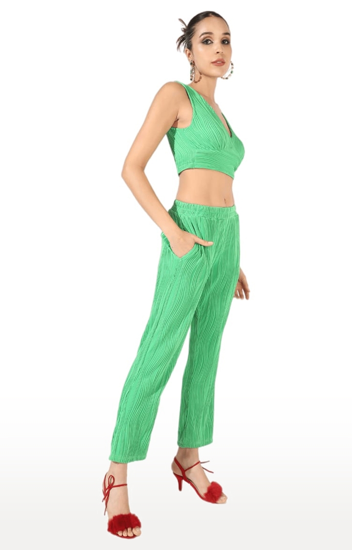 CAMPUS SUTRA | Women's Green Polyester Textured Co-Ords 2