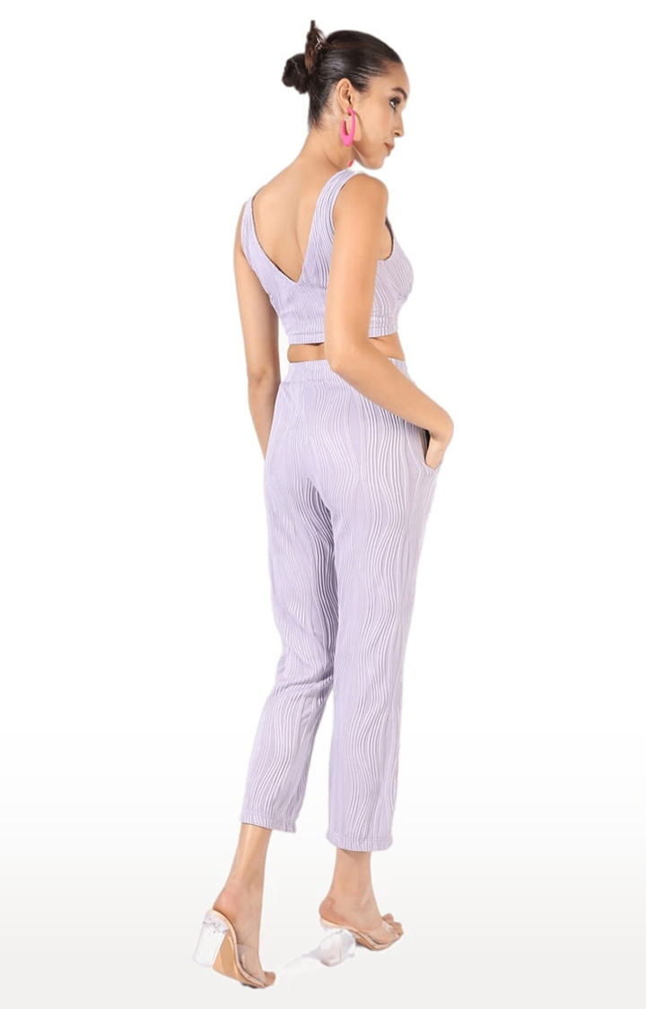 Women's Purple Polyester Textured Co-Ords