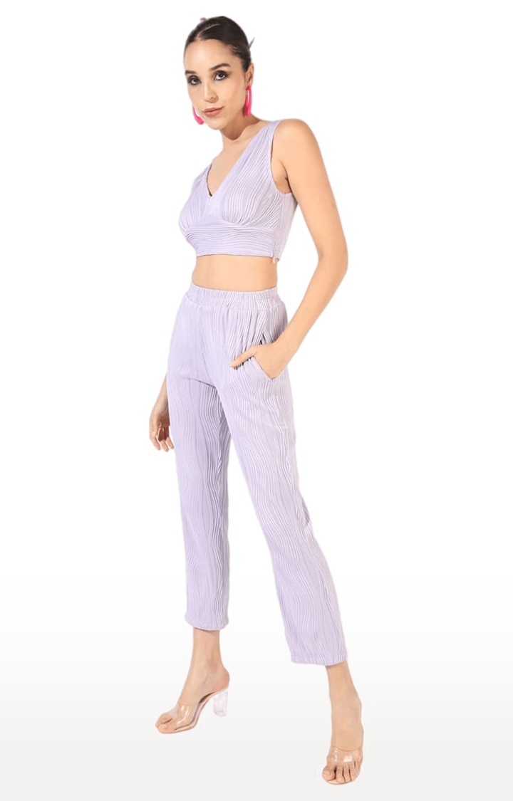 Women's Purple Polyester Textured Co-Ords