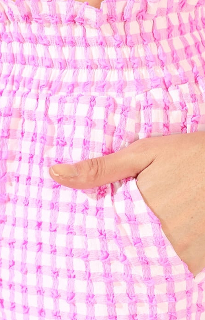 Women's Pink Polyester Checkered Co-Ords