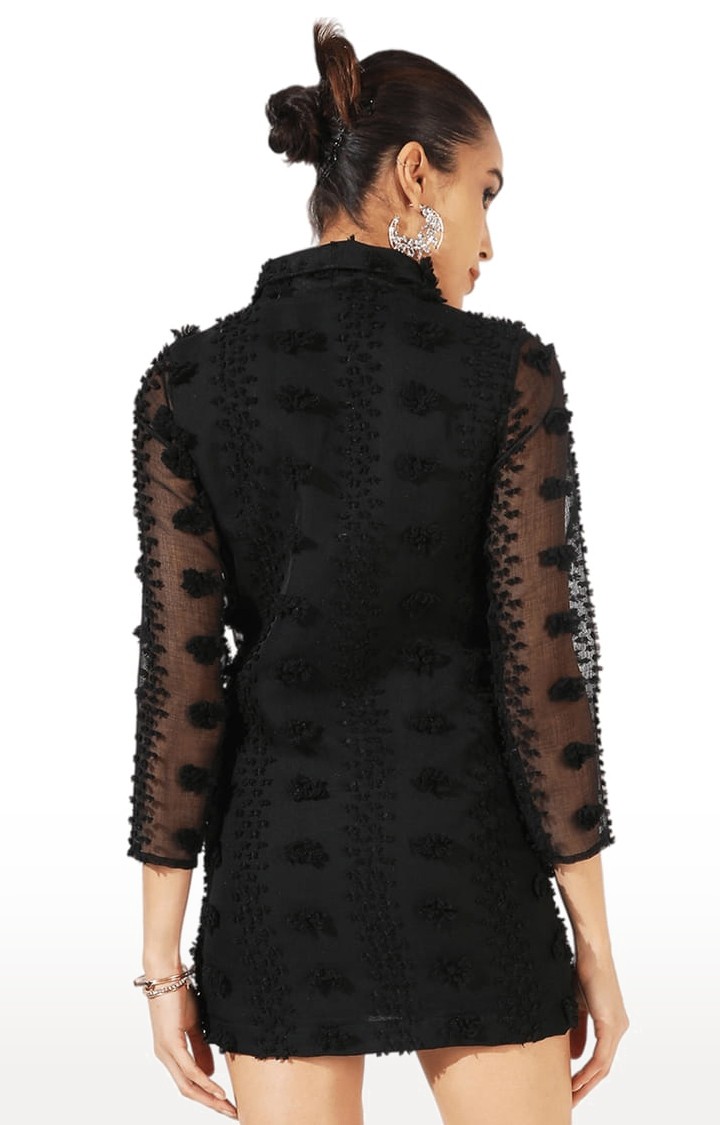 Women's Black Embroidered Shift Dress