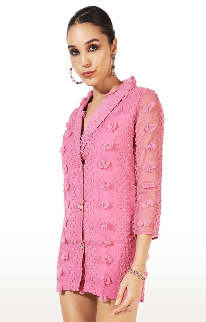 Women's Pink Embroidered Shift Dress