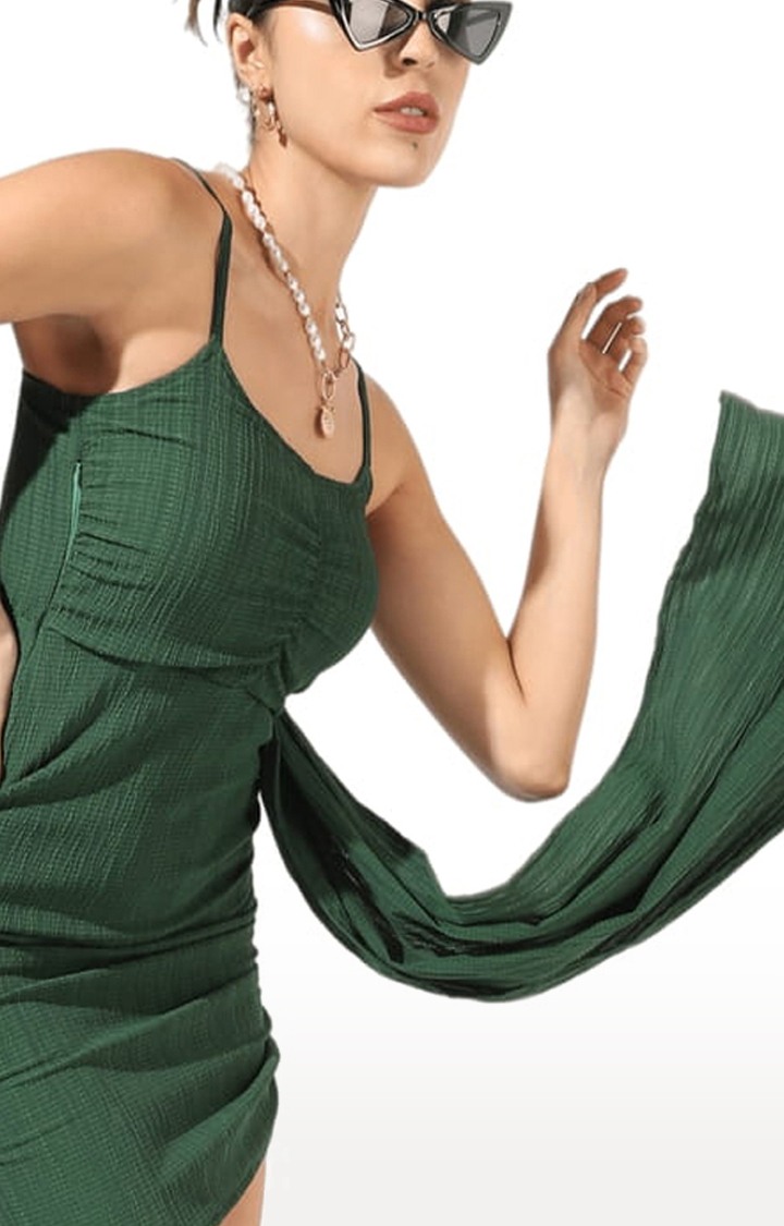 Women's Green Textured Bodycon Dress