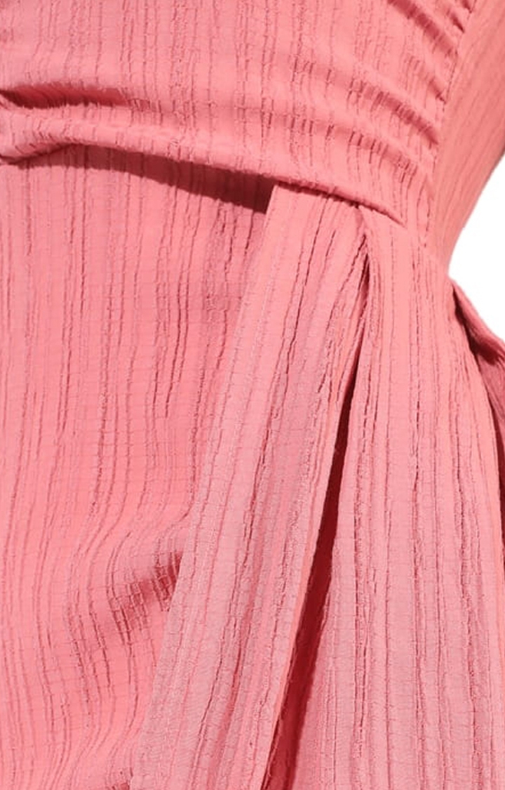 Women's Salmon Pink Polyester Textured Bodycon Dress