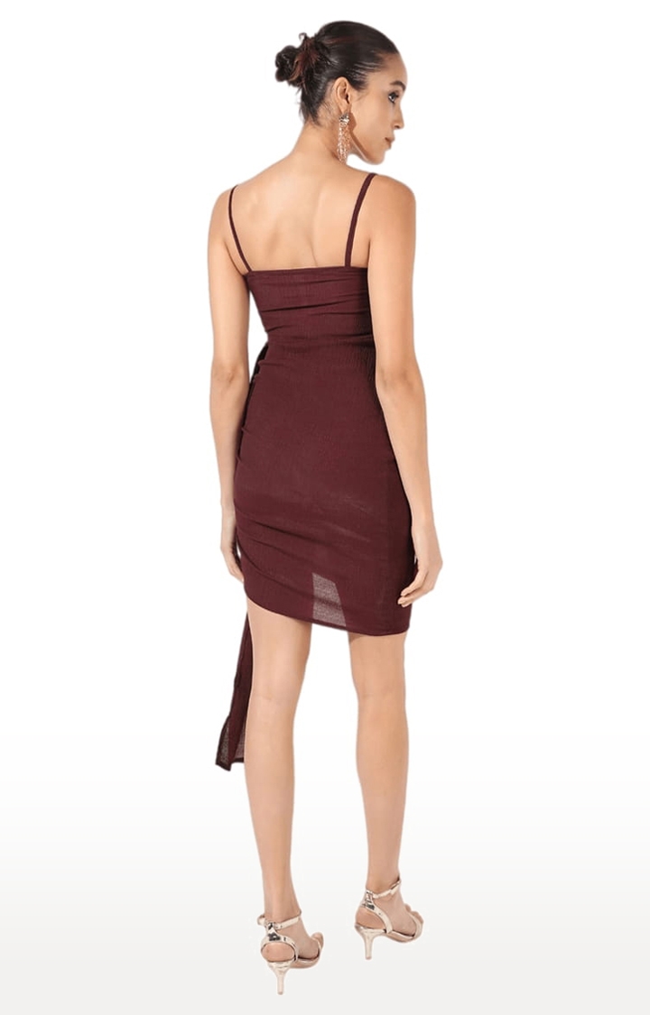 Women's Brown Polyester Textured Bodycon Dress