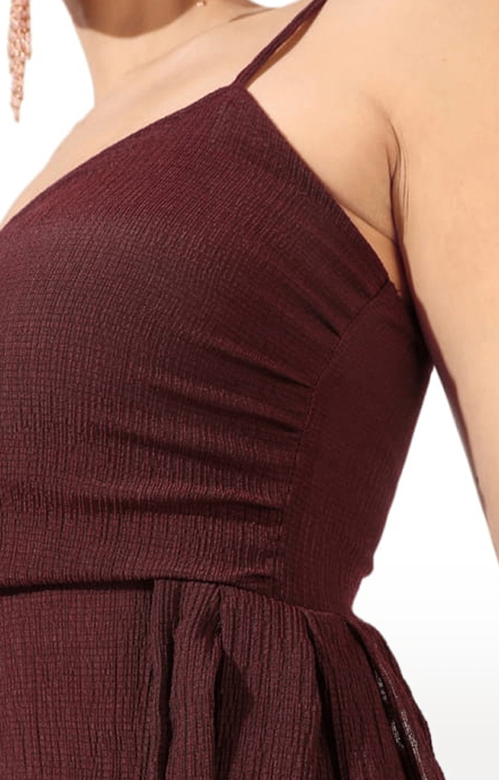 Women's Brown Polyester Textured Bodycon Dress