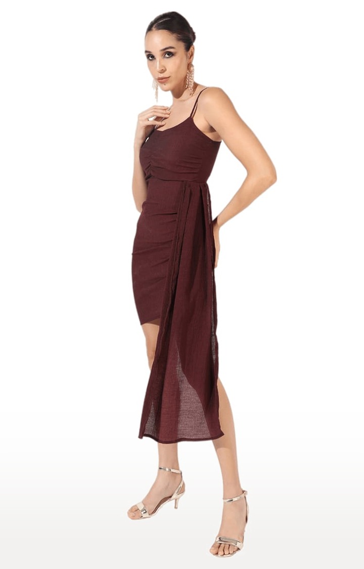 Women's Brown Polyester Textured Bodycon Dress