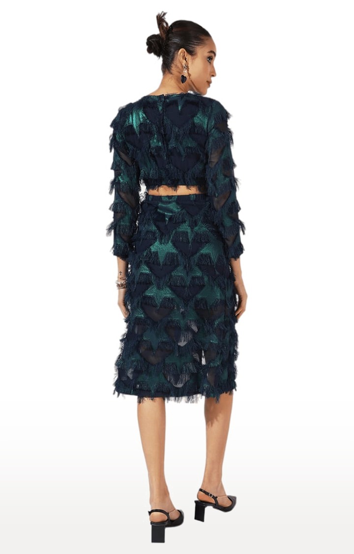 Women's Green Textured Sheath Dress