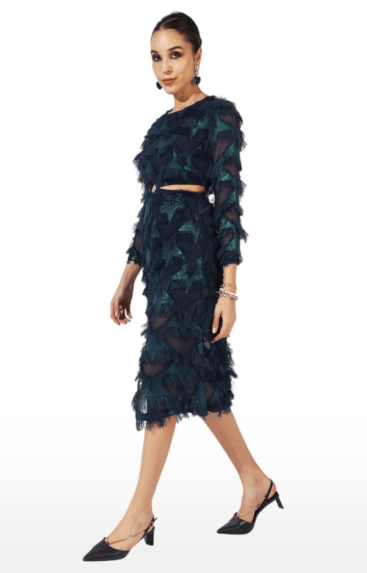 Women's Green Textured Sheath Dress