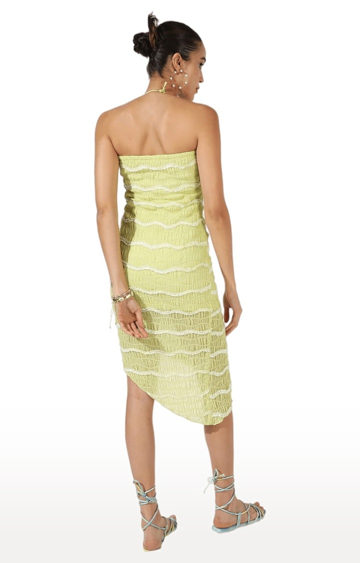Women's Yellow Textured Asymmetric Dress