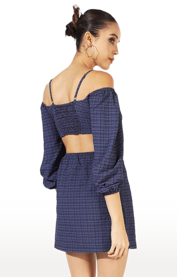 Women's Midnight Blue Polyester Checkered Sheath Dress