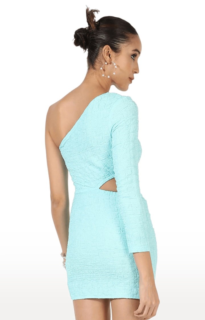 Women's Light Blue Polyester Textured Bodycon Dress