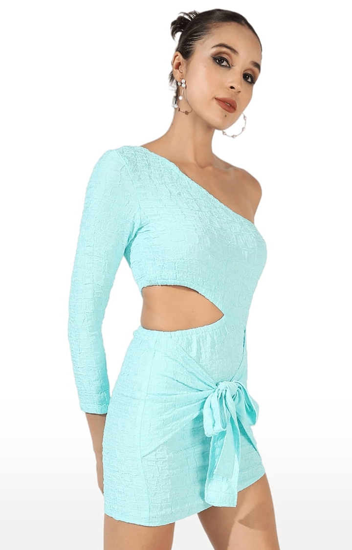 CAMPUS SUTRA | Women's Light Blue Polyester Textured Bodycon Dress