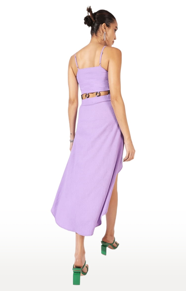 Women's Lavender Polyester Textured Asymmetric Dress