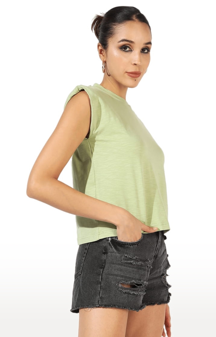 Women's Sage Green Cotton Solid Regular T-Shirts