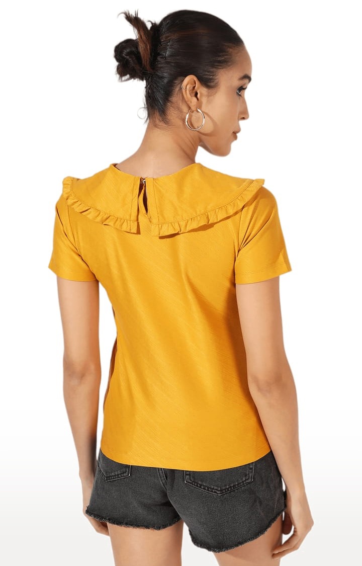 Women's Yellow Solid Regular T-Shirts