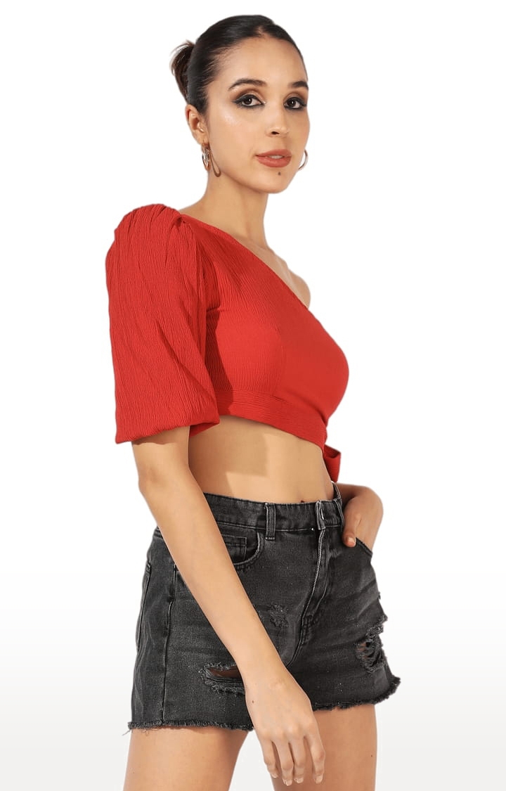 CAMPUS SUTRA | Women's Red Rayon Solid Crop Top 0