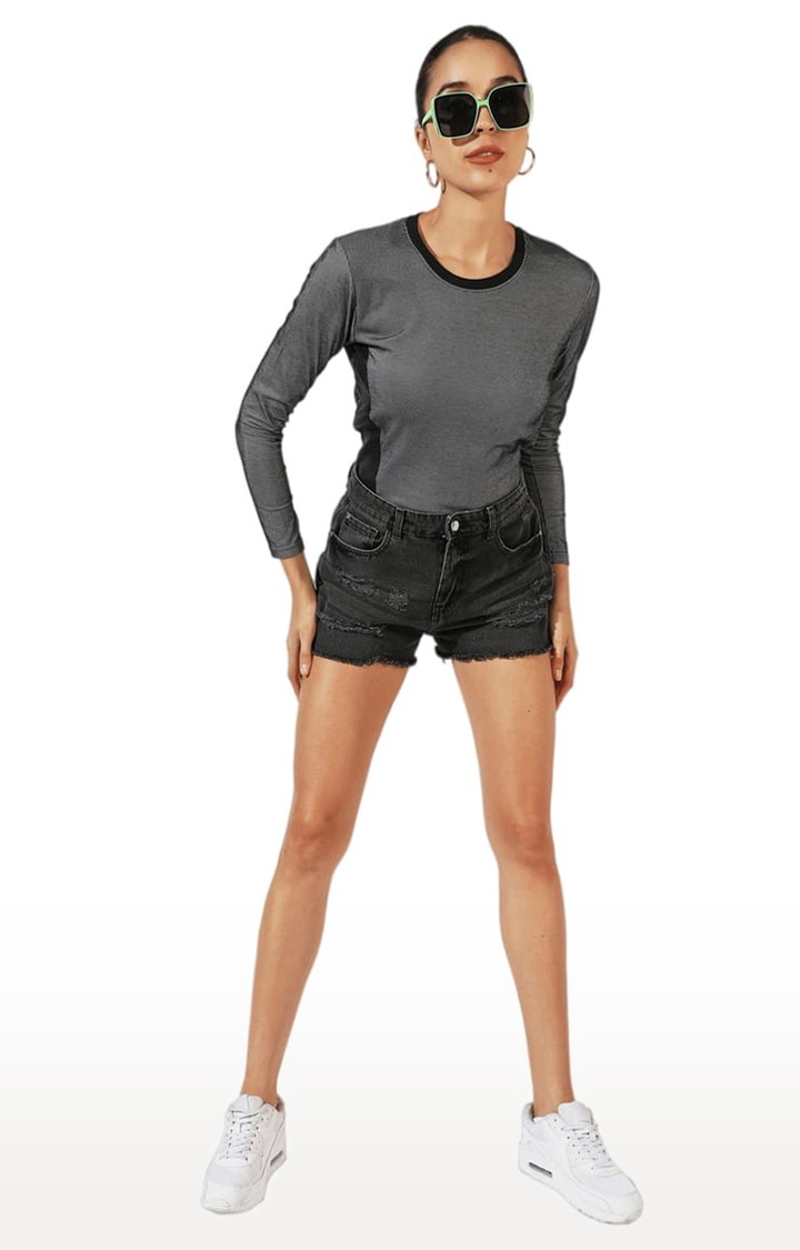 Women's Black Striped Regular T-Shirts