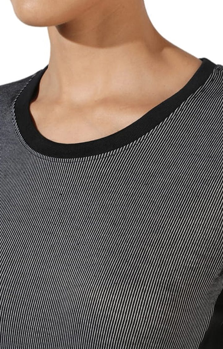 Women's Black Striped Regular T-Shirts