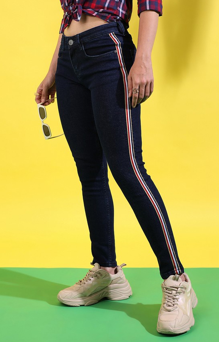 CAMPUS SUTRA | Women's Side-Striped Skinny Fit Denim Jeans