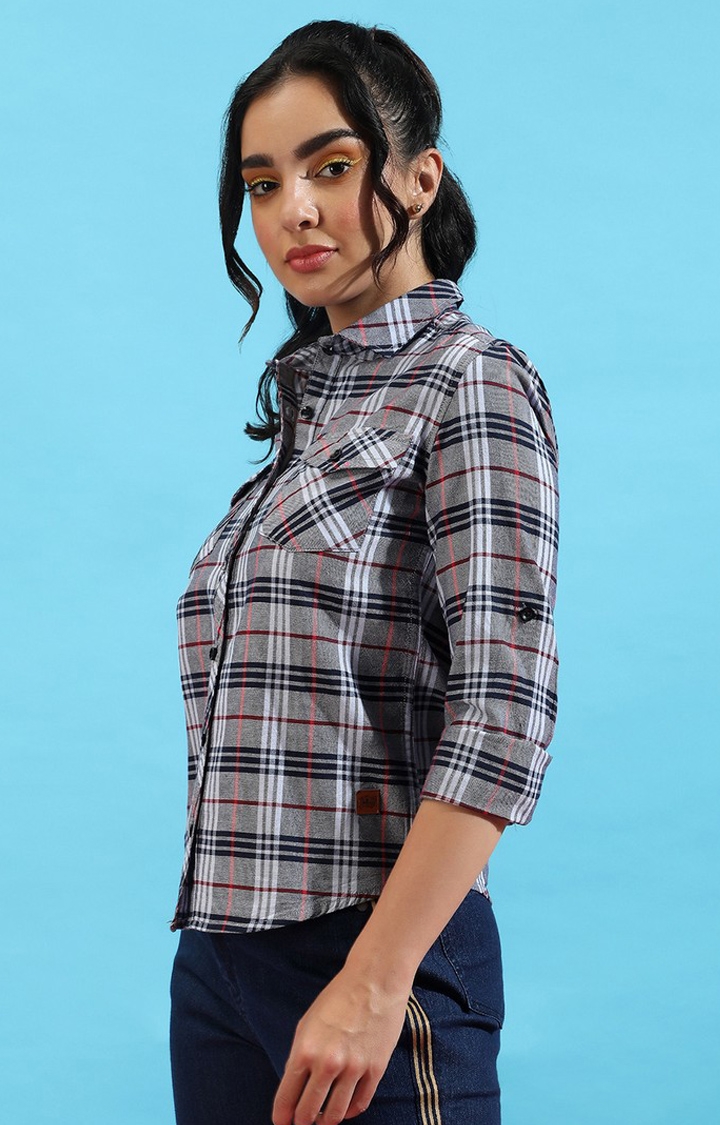 CAMPUS SUTRA | Women's Grey Cotton Checkered Casual Shirts
