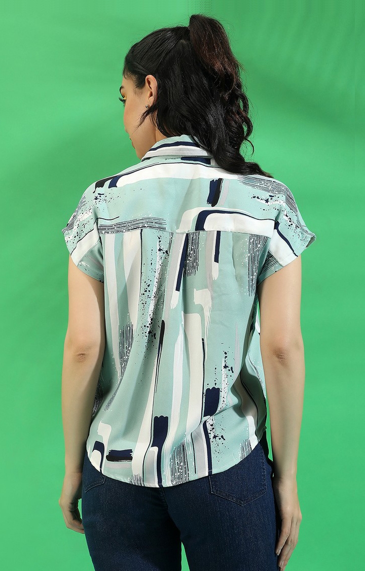 Women's Mint Green Crepe Printed Casual Shirts