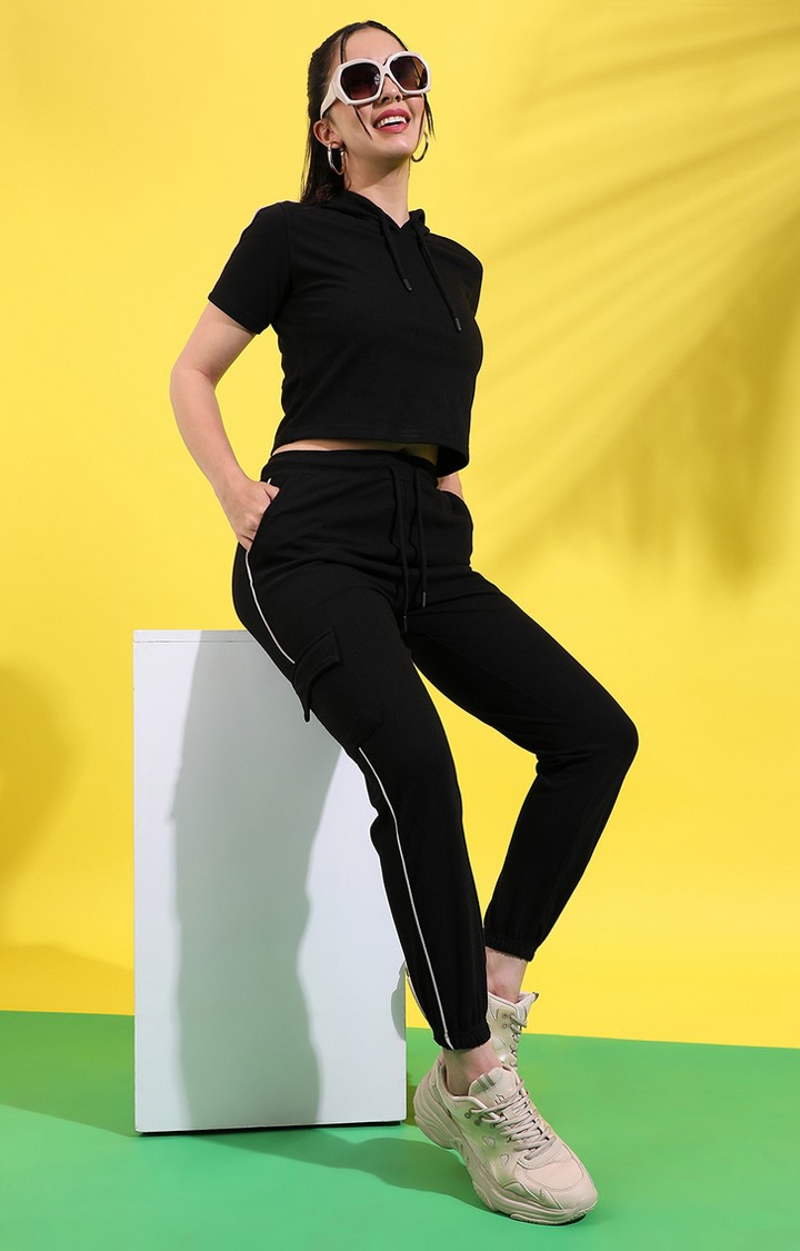 CAMPUS SUTRA | Women's Black Cotton Solid Co-ords