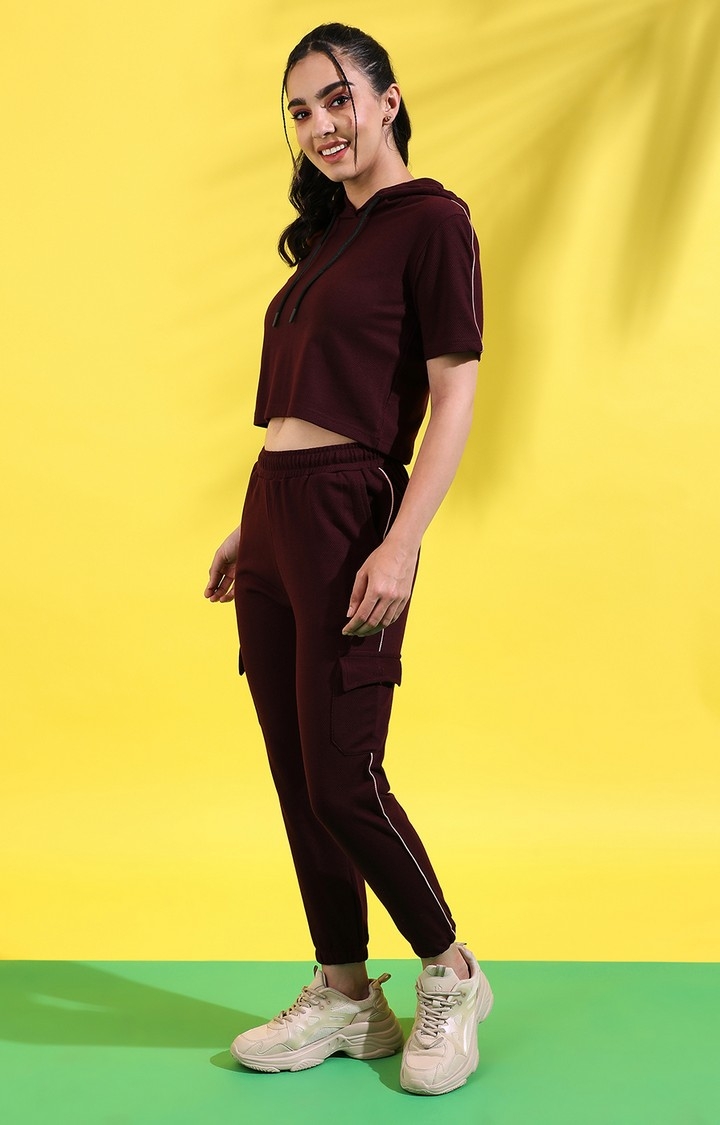 CAMPUS SUTRA | Women's Maroon Cotton Solid Co-ords