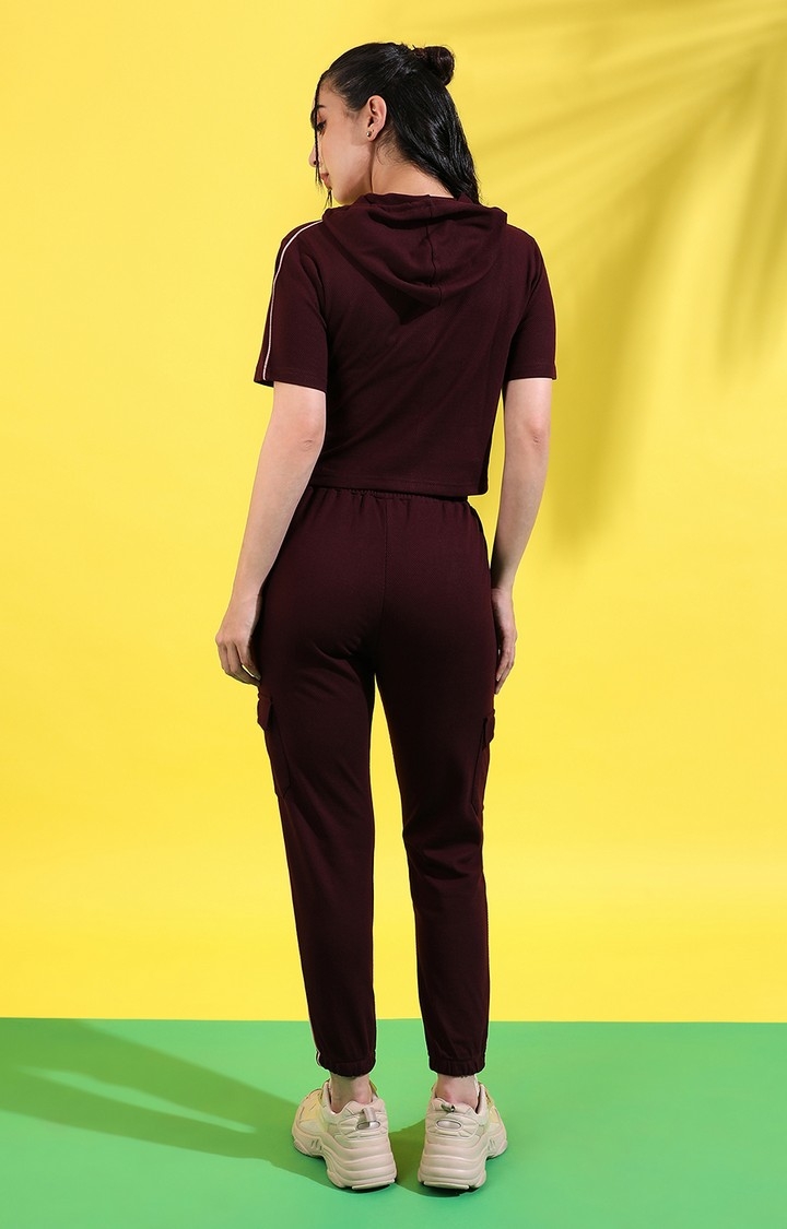 Women's Maroon Cotton Solid Co-ords