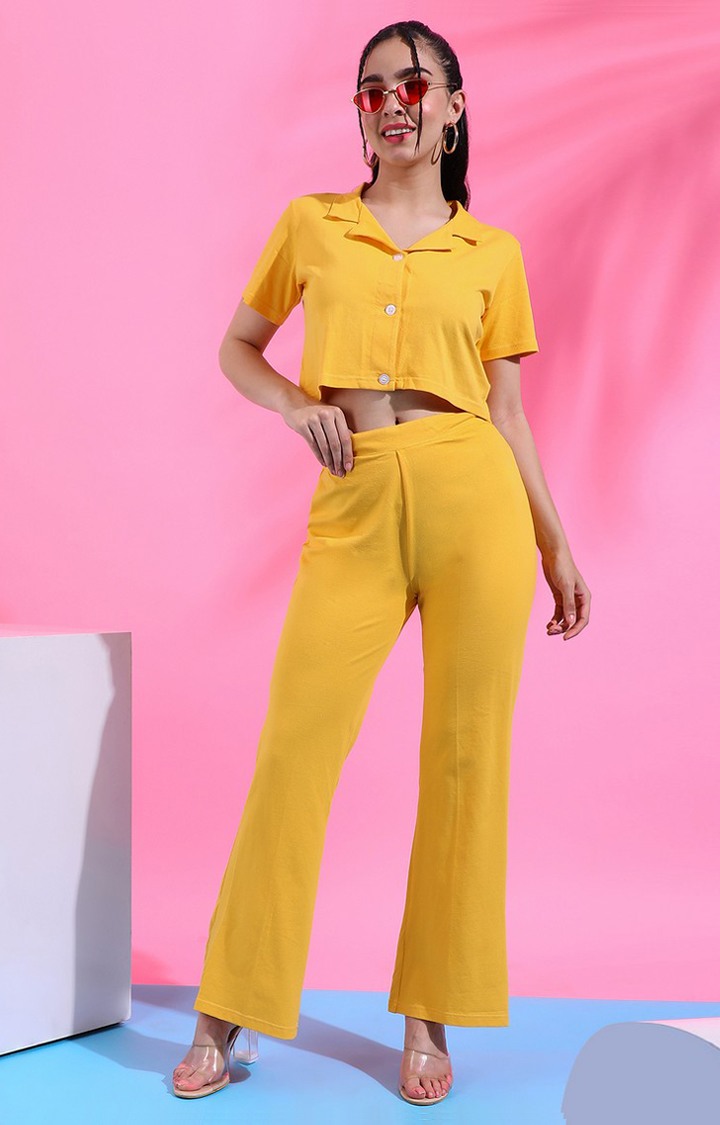 Women's Yellow Solid Co-ords