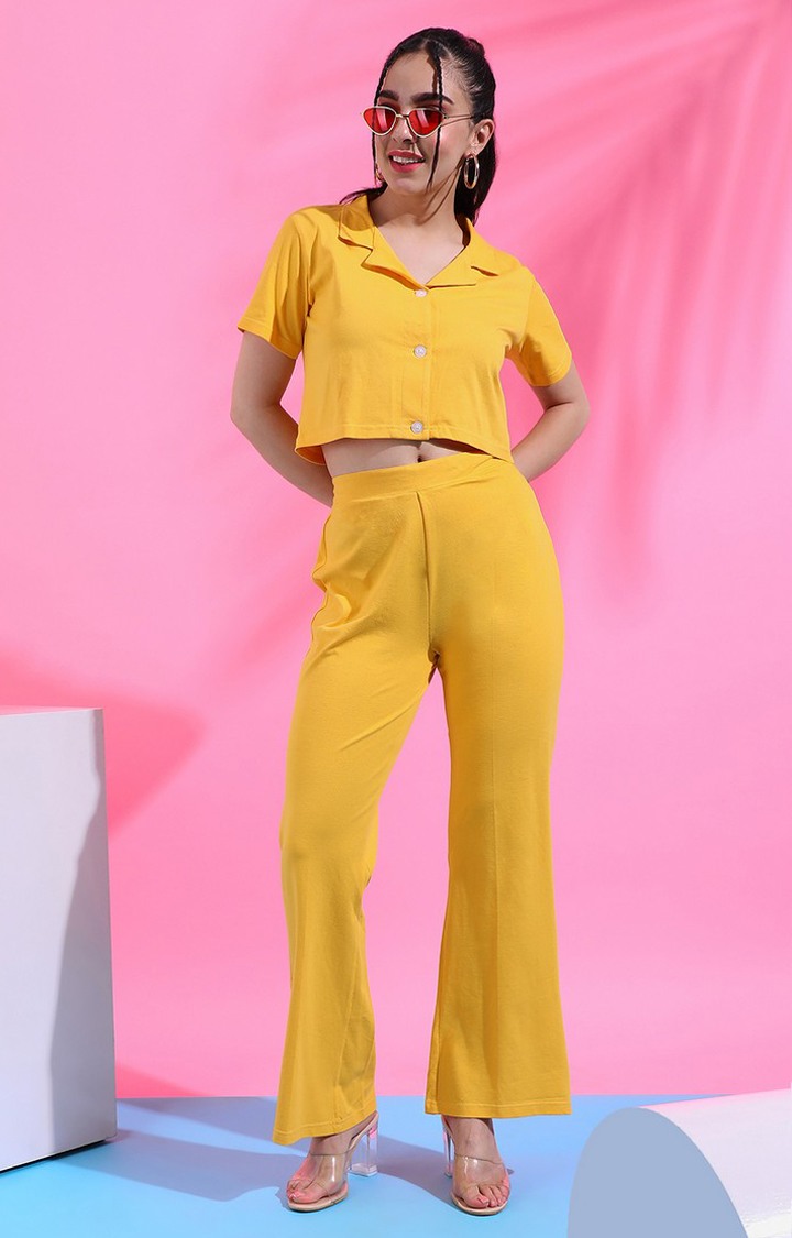 Women's Yellow Solid Co-ords