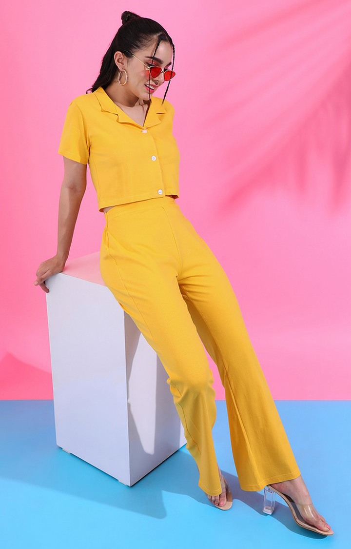 Women's Yellow Solid Co-ords