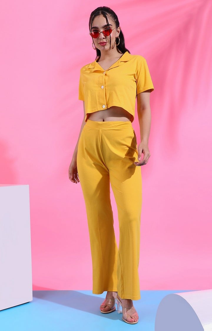 Women's Yellow Solid Co-ords