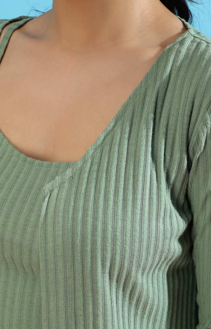 Women's Green Striped Co-ords