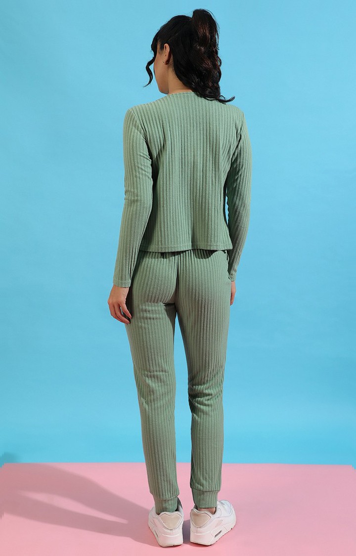 Women's Green Striped Co-ords