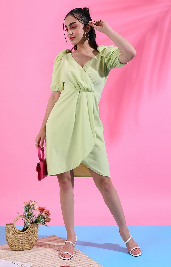 Women's Lime Green Polyester Solid Shift Dress