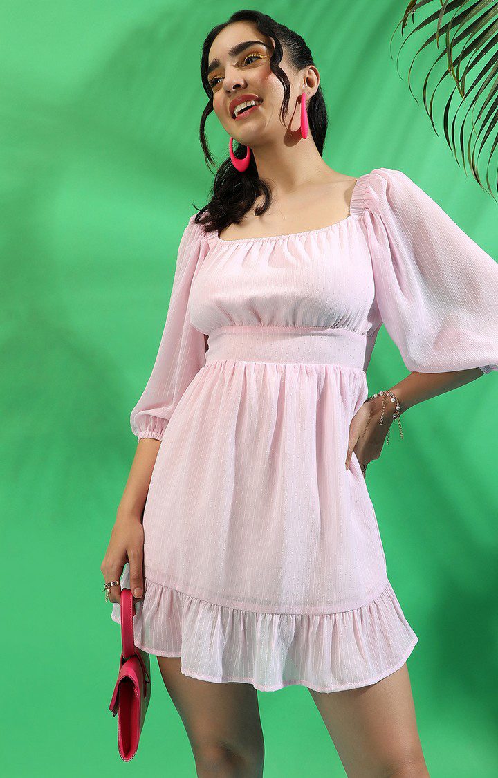 Women's Pink Solid Tiered Dress