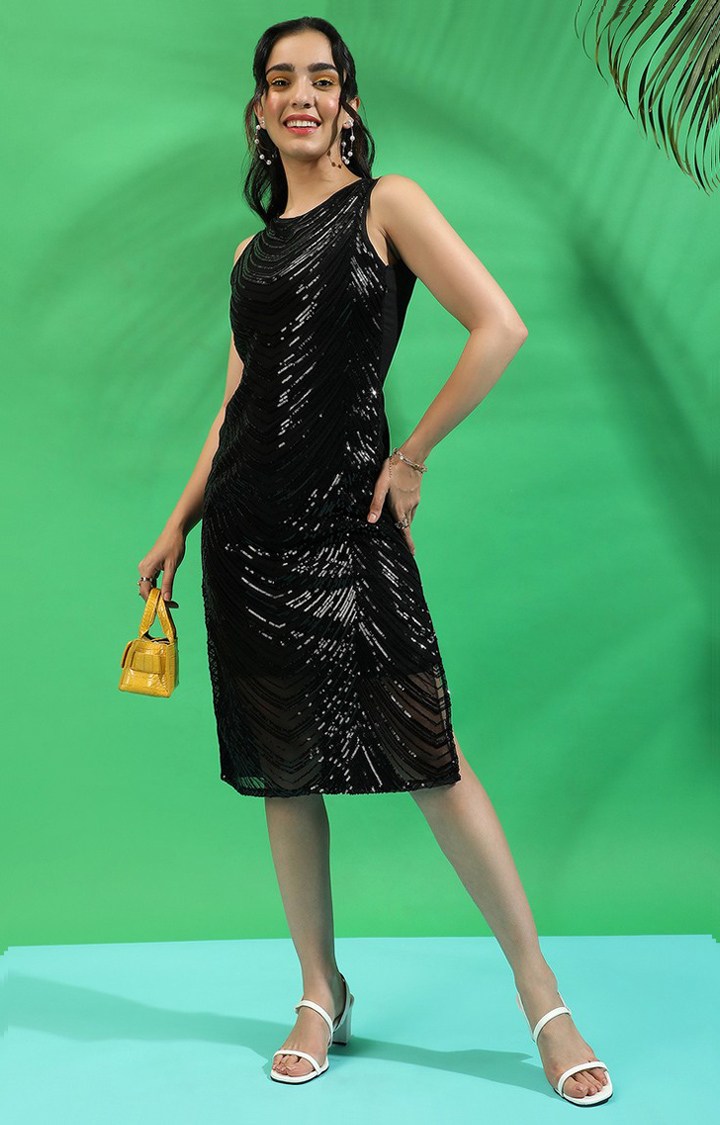 Women's Black Embellished Sheath Dress