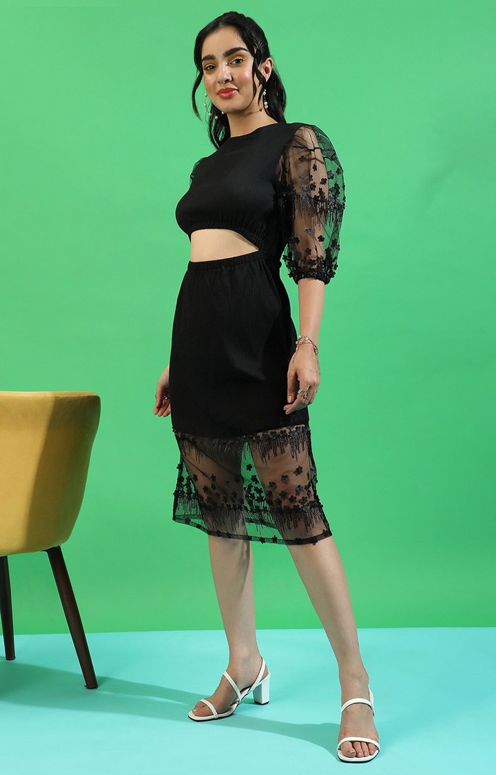 Women's Black Solid Sheath Dress