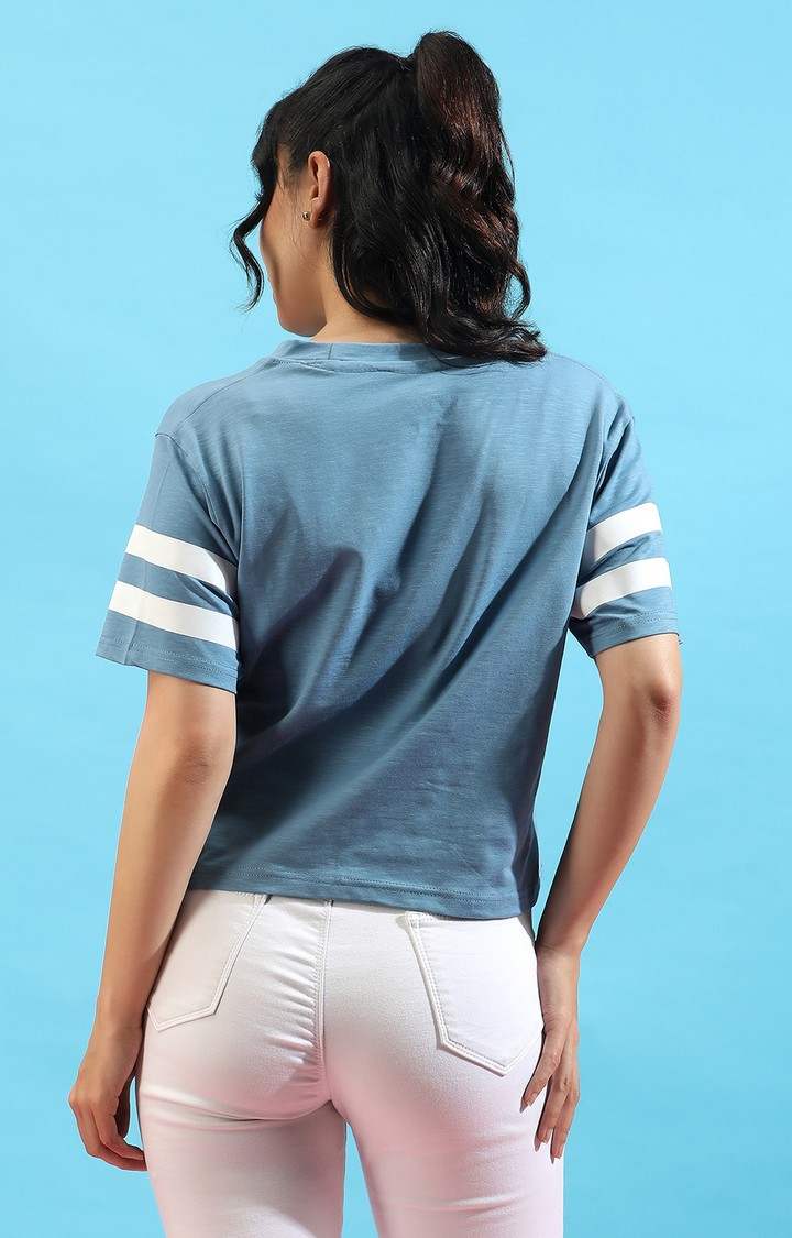 Women's Blue Solid Regular T-Shirts