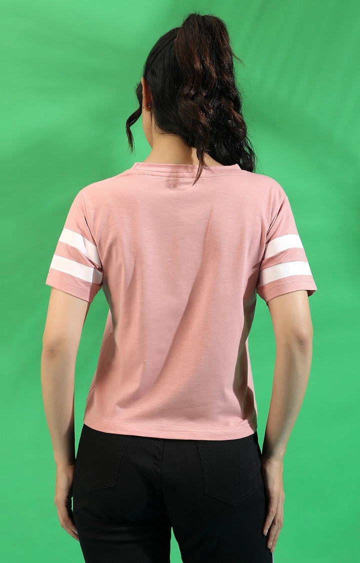 Women's Light Pink Cotton Solid Regular T-Shirt