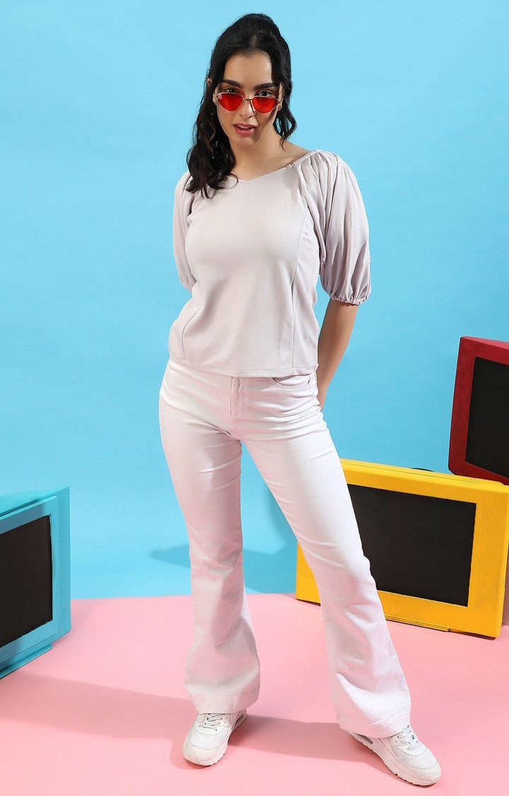 Women's White Solid Tops